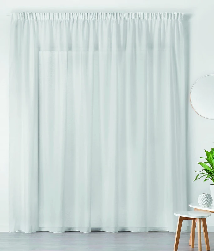 Linder Polyester Linen Interior Net Curtain with Ruffle Tape Elegant Transparent for Wide Width Window in White 300 x 215 cm Ideal for Living Room Bedroom Kitchen - Image 1