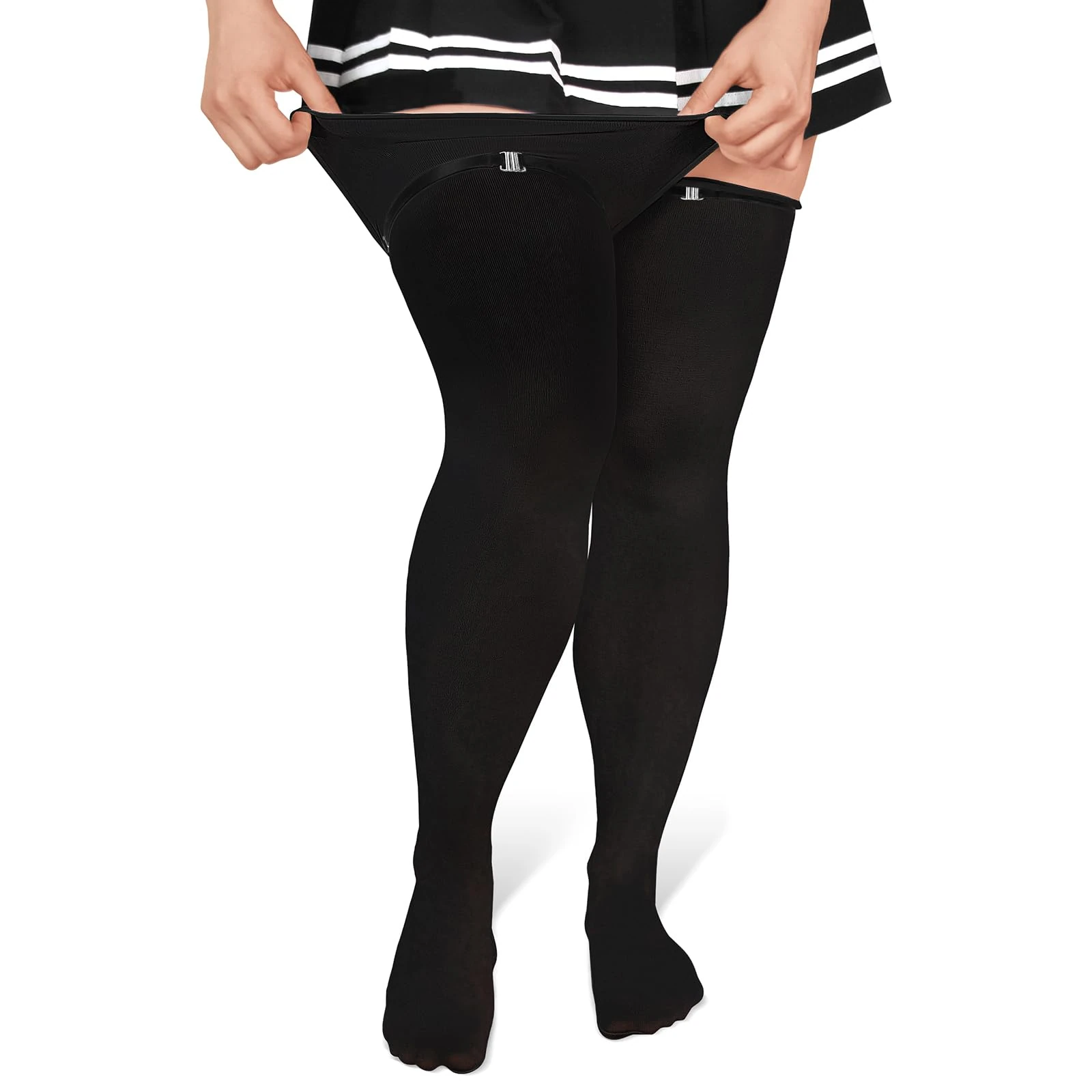 LittleForBig Plus Size Thigh High Cosplay Over the Knee Soft Silk Stockings Black