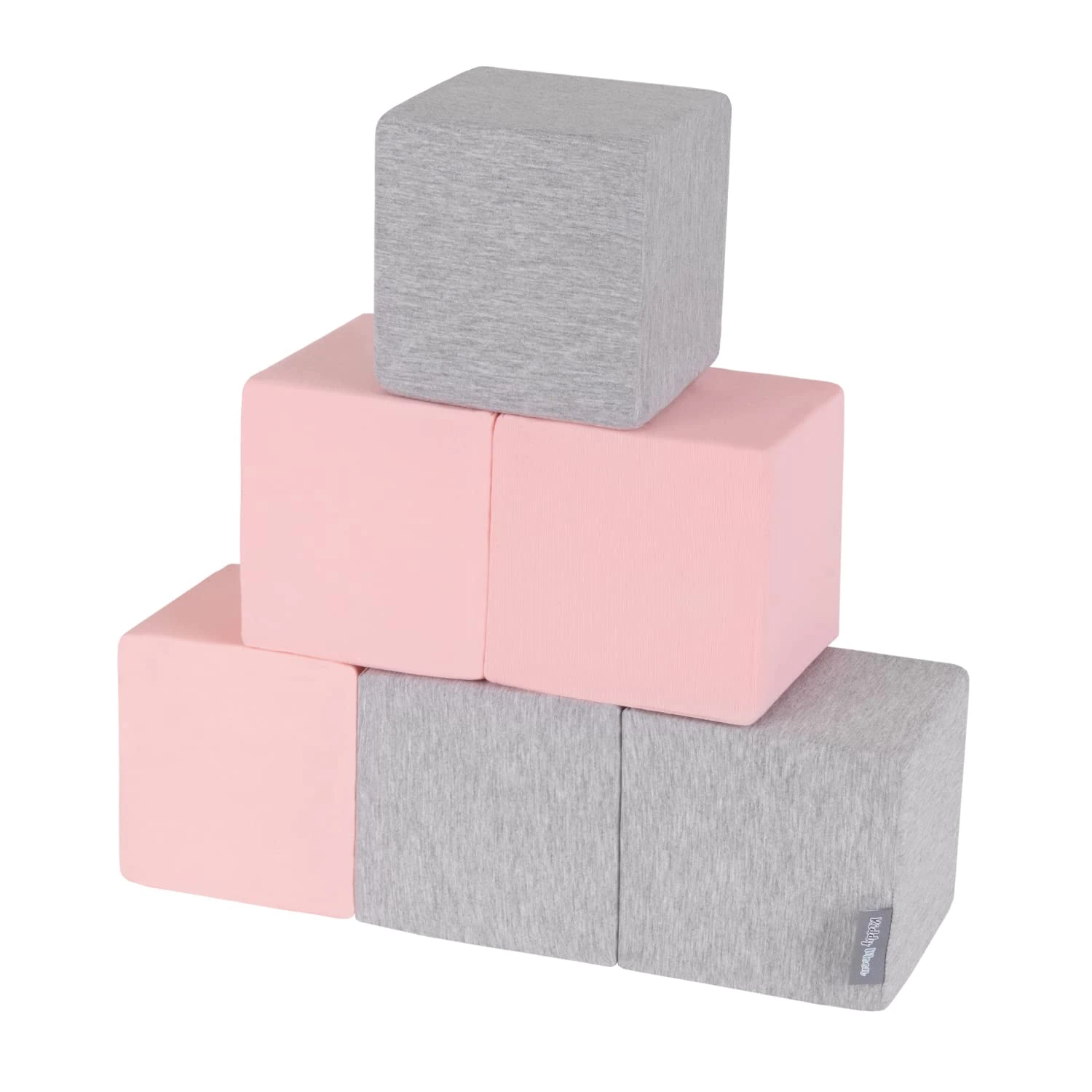 KiddyMoon Soft Foam Cubes Building Blocks 14Cm For Children Multifunctional Foam Construction Montessori Toy For Babies, Made In The EU, 6 Pieces, Cubes:Light Grey-Pink