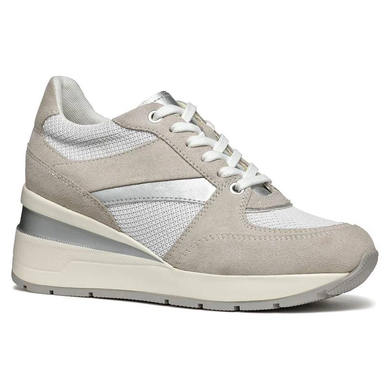 Geox Women's D Zosma A Sneakers, White, Lt Grey, 7.5 UK