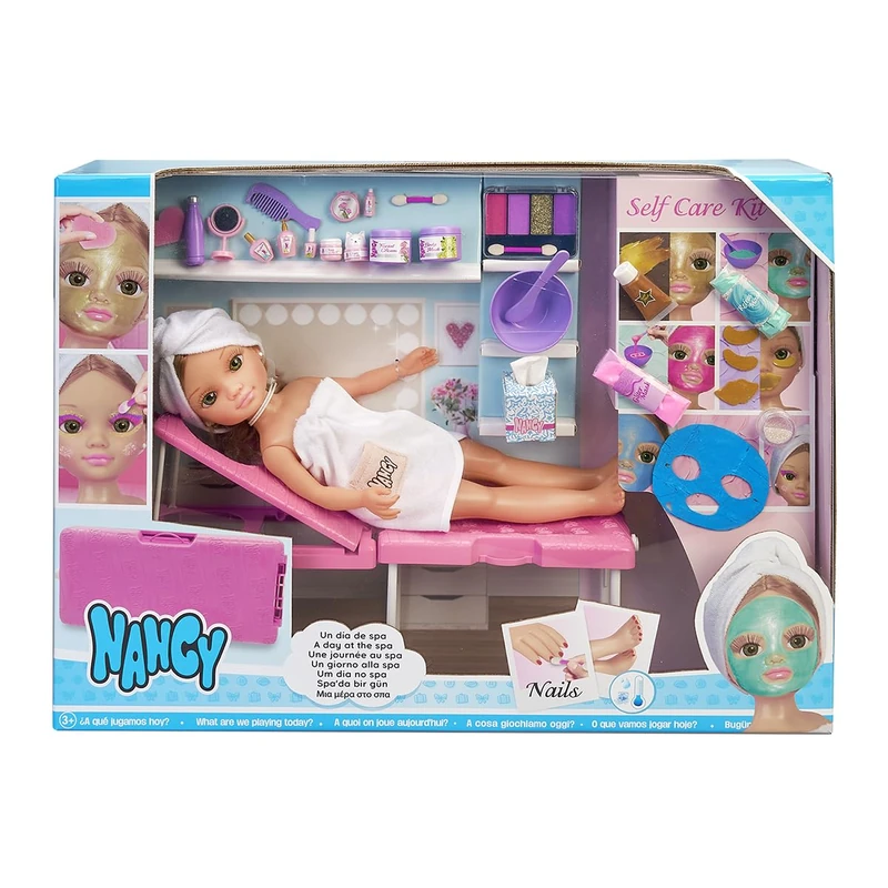 Nancy - A day spa, doll with towel and sun lounger, set for masks, glitter make-up and beauty accessories, for girls and boys from 3 years, famous, (NAC37000) - Image 1