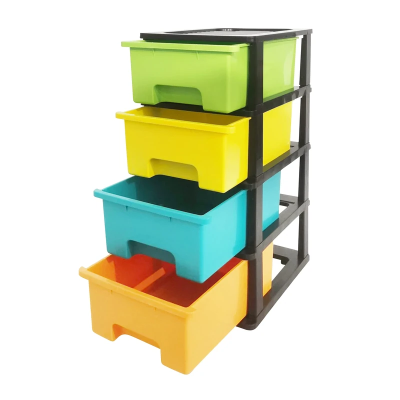 Abbaware Plastic Storage Chest With Wheels, Storage Boxes, Tower, Candy Coloured 4 x 17L Drawers, Multicolour