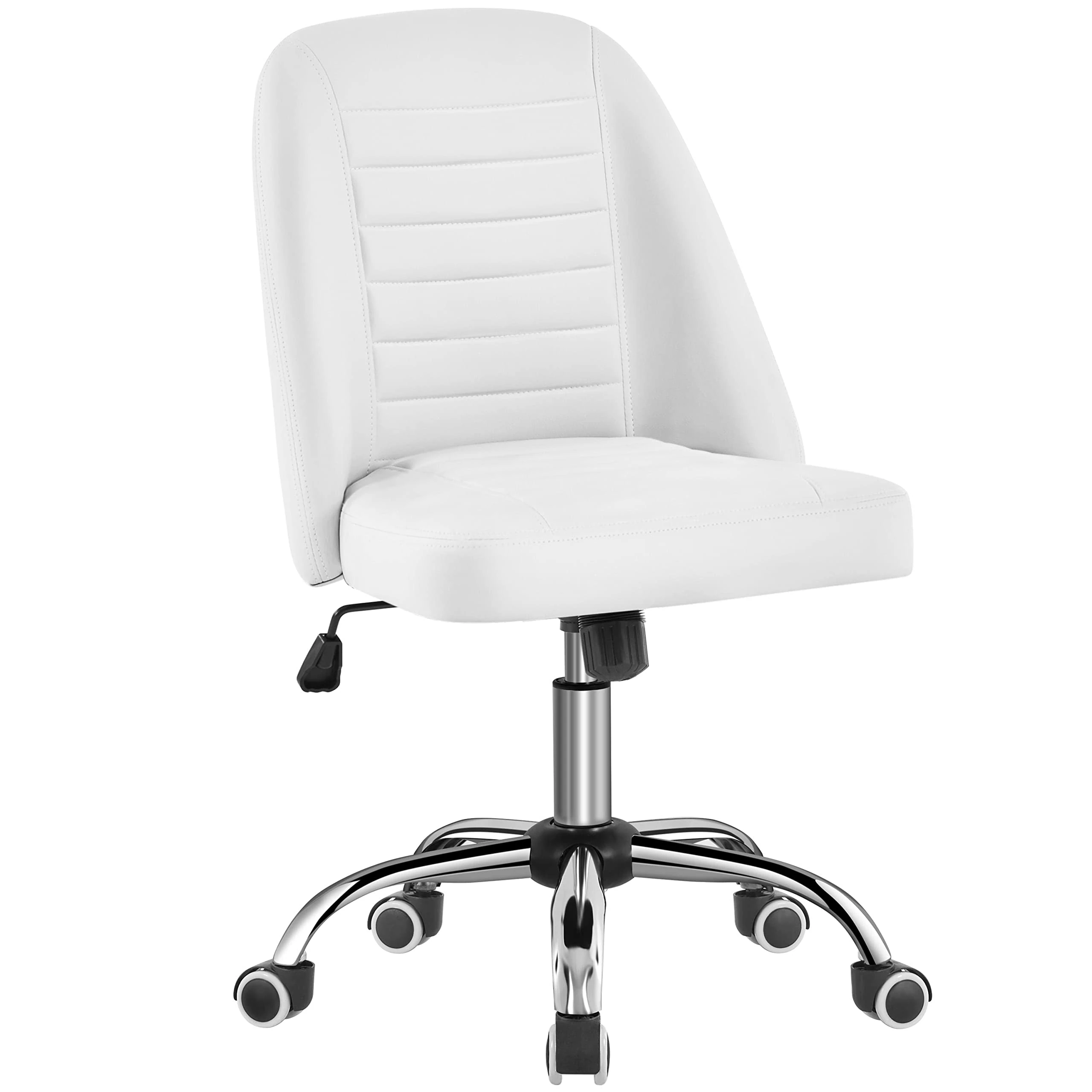Yaheetech Mid Back Desk Chair Faux Leather Office Chair Modern Vanity Chair Armless Swivel Chairs w/Lumbar Support White