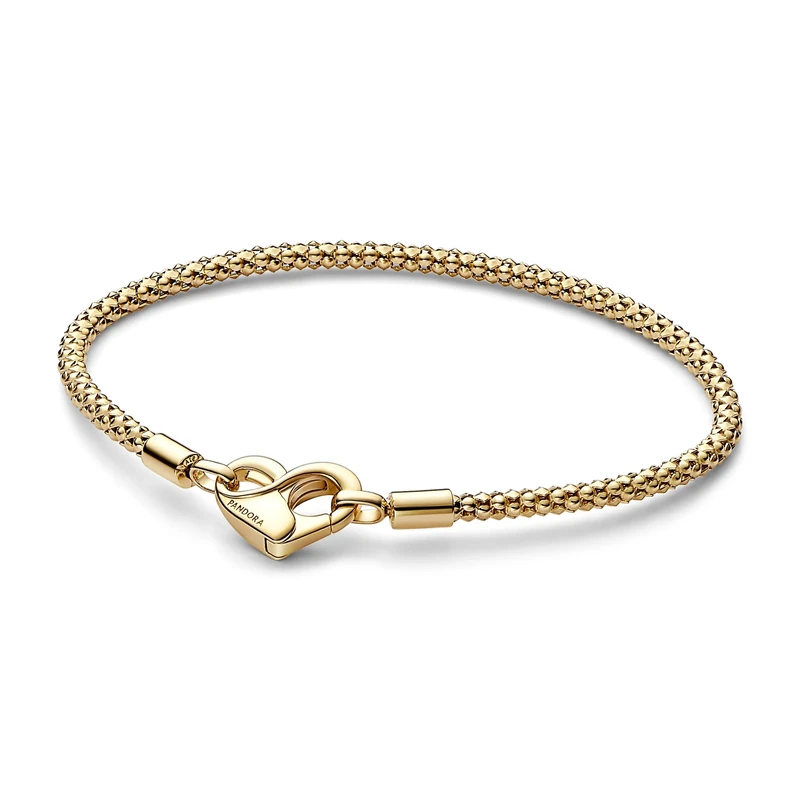 Pandora Moments Studded chain 14k gold-plated bracelet with heart clasp, 19