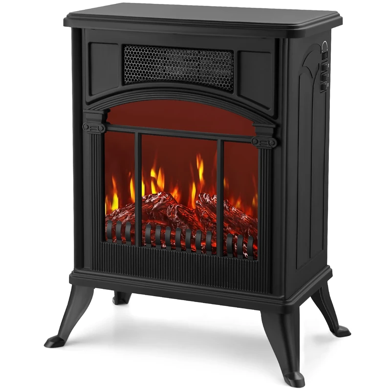 NETTA Stove Heater Electric Fireplace With Fire Flame Effect, Freestanding Portable Electric Log Wood Burner Effect - 1900W