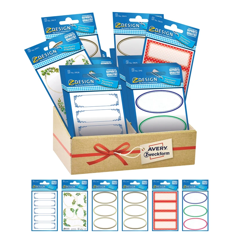 Avery España 48683 Assorted 60 Adhesive Stickers for Jars and Jars, 6 Different Fantasies, Total 60 Stickers in Cardboard Display