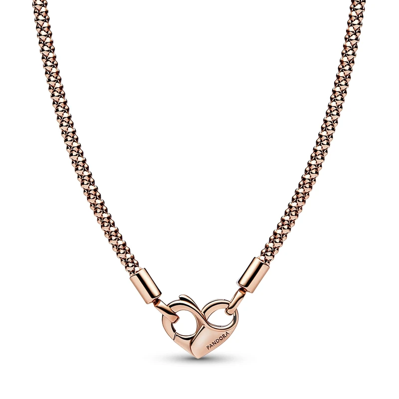 Pandora Moments Studded chain 14k rose gold-plated necklace with heart clasp, 45