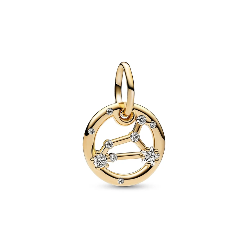 Pandora Moments Leo zodiac 14k gold-plated dangle with clear cubic zirconia