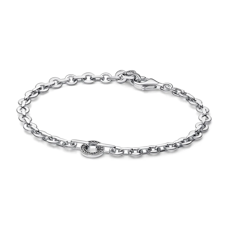 Pandora Signature Pavé Bold Chain sterling silver bracelet with clear cubic zirconia, 18