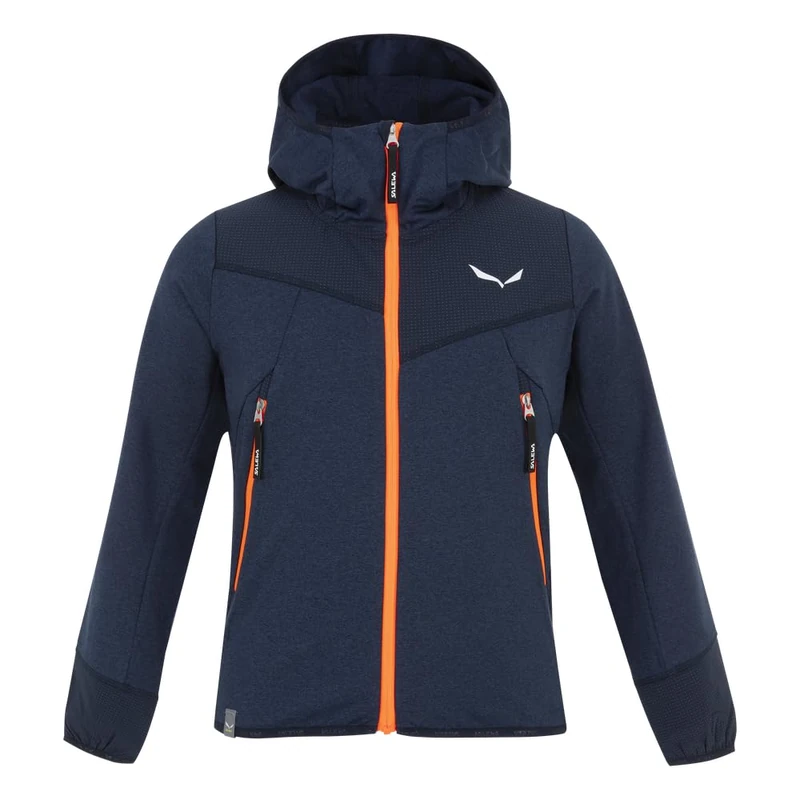 Salewa Agner Melange Polarlite Full Zip Kids' Hooded Fleece Jacket, Blue, 116