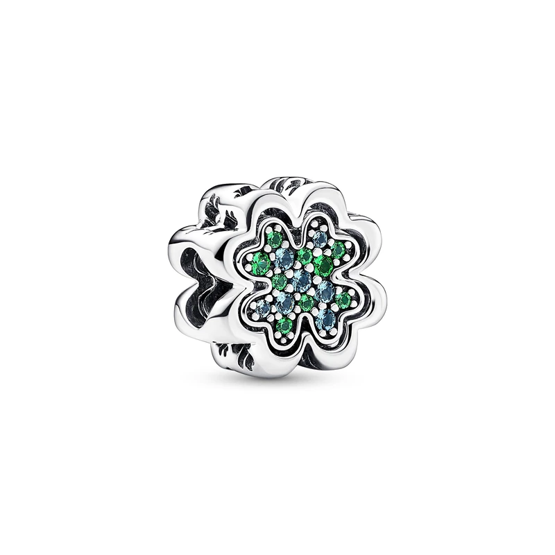 Pandora Moments Clover sterling silver splittable charm with icy green and royal green crystal