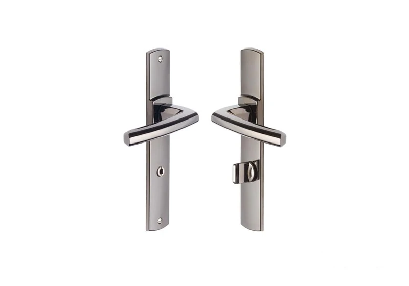 Vachette SCULT Door Handle Set on Plate - Locking Version for Toilet and Bathroom Doors - Hole Spacing 195 mm - Durable Zamak Material - 10 Year Guarantee - Black Diamond Finish