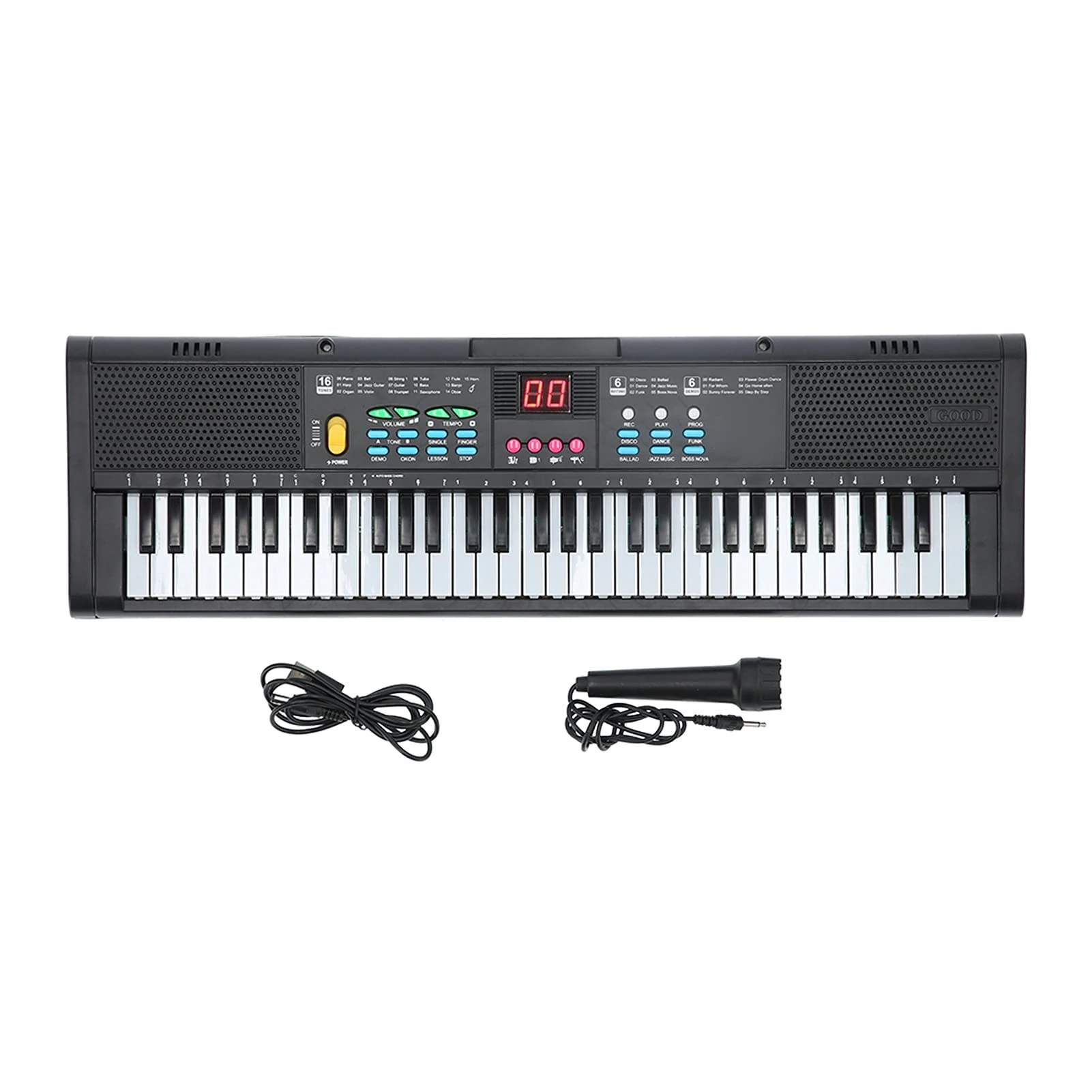 Keyboard Piano, 61 Keys Multifunctional USB Charging Electric Piano Electric Keyboard Piano with Microphone MQ6186 for Practice Recording Programming, Chord