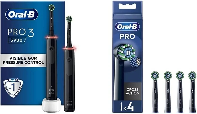 Oral-B Pro 3 3900 Duo Pack (Black) and Oral-B Cross Action Black 4ct