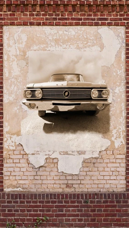 A.S. Création Non-Woven Wallpaper, Stone Look Vintage Car Wallpaper in Beige, Red and Brown, Wall Wallpaper for Various Rooms, XXL Wall Picture, 2.80 m x 1.59 m