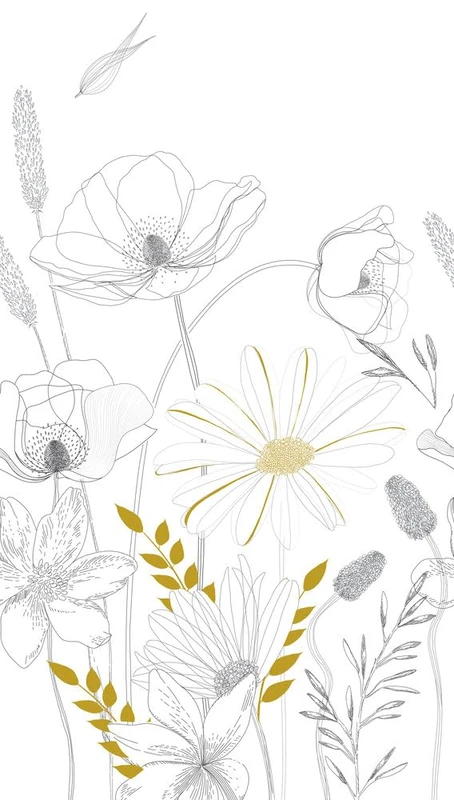 A.S. Création Non-Woven Wallpaper - Minimalist Wallpaper Flowers in Black, Mustard Yellow and White - Wall Wallpaper for Various Rooms - Wall Picture XXL 2.80 m x 1.59 m