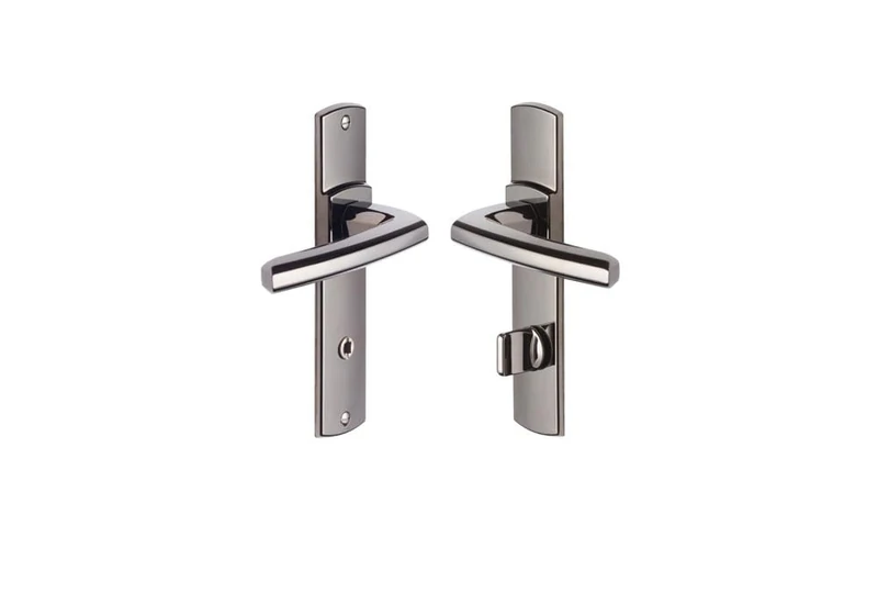 Vachette SCULT Door Handle Set on Plate - Locking Version for Toilet and Bathroom Doors - Hole Spacing 165 mm - Durable Zamak Material - 10 Year Guarantee - Black Diamond Finish - Image 1