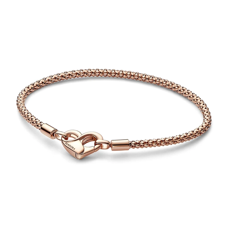 Pandora Moments Studded chain 14k rose gold-plated bracelet with heart clasp, 23