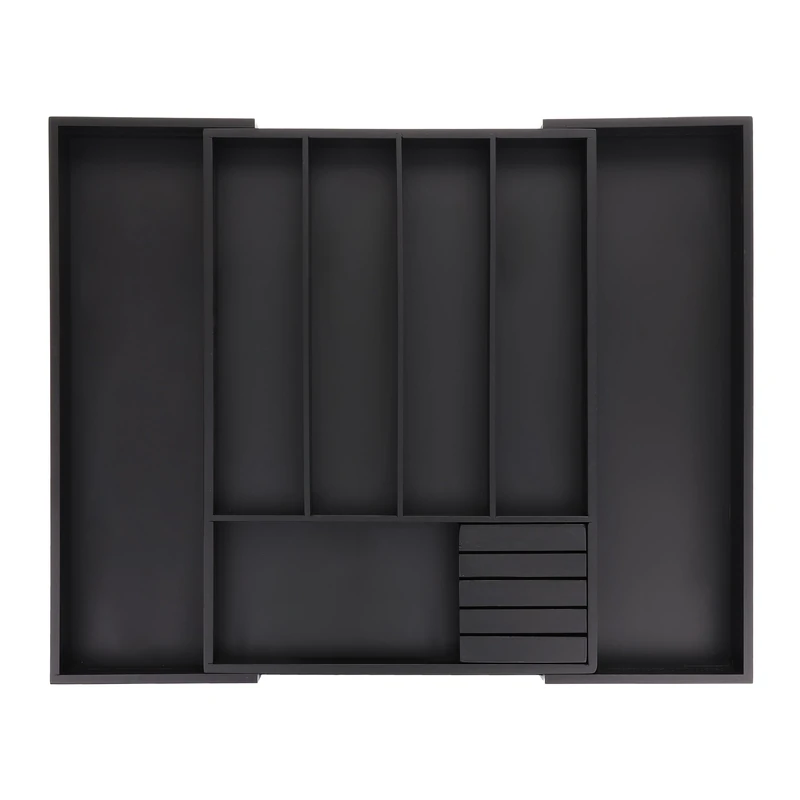 Relaxdays Extendable Cutlery Tray, Bamboo, 5-7 Compartments, 5 x 32.5-55 x 44.5 cm, Drawer Insert, Knife Block, Black, 5 x 32.5 x 44.5 cm
