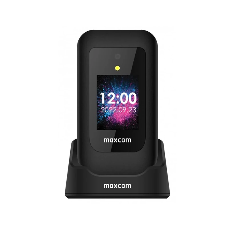 Maxcom MM827 - Senior Mobile Flip Phone - 4G VoLTE - Readable 2 Displays: 2.8" & 1,77"- SOS Button - HAC - Unlocked & SIM Free - USB-C Desktop Charger-Black