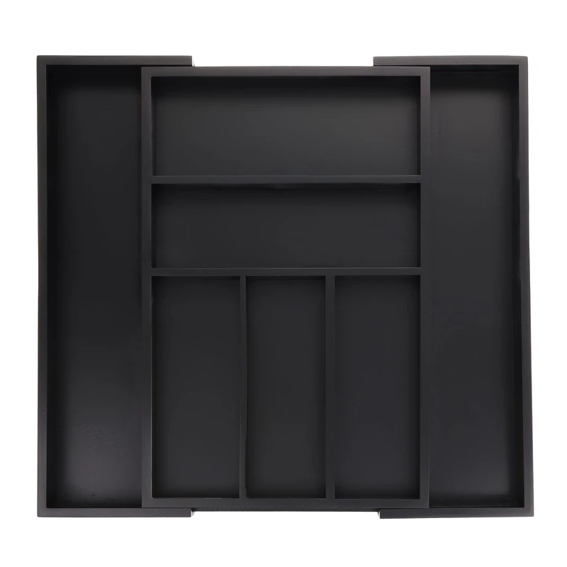 Relaxdays Extendable Cutlery Tray, Bamboo, 5-7 Compartments, HWD: 5 x 30.5-49 x 46 cm, Kitchen Drawer Insert, Black, 5 x 30,5 x 46 cm