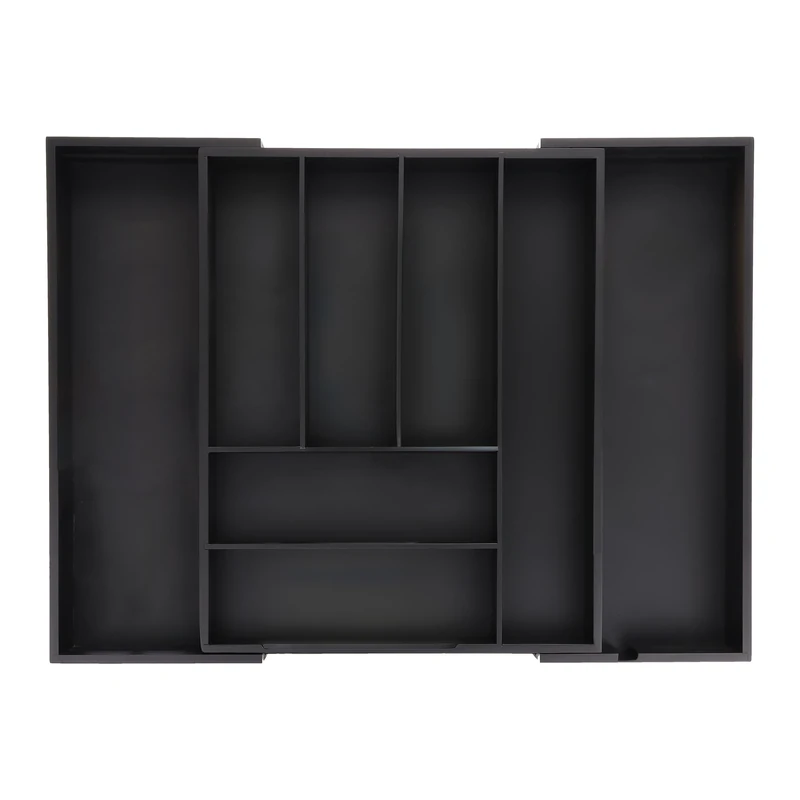 Relaxdays Extendable Cutlery Tray, Bamboo, 6-8 Compartments, HWD: 6.5 x 35-58 x 43.5 cm, Kitchen Drawer Insert, Black, Fibreboard, 6.5 x 35 x 43.5 cm - Image 1