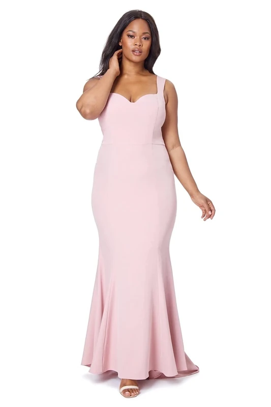 Jarlo London Bianca Fishtail Maxi Dress with Sweetheart Neckline, Blush, UK 18