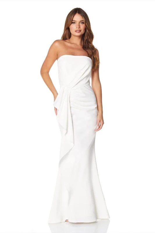 Jarlo London Maple Strapless Fishtail Maxi Dress with Drape Detail and Train, Ivory, UK 10