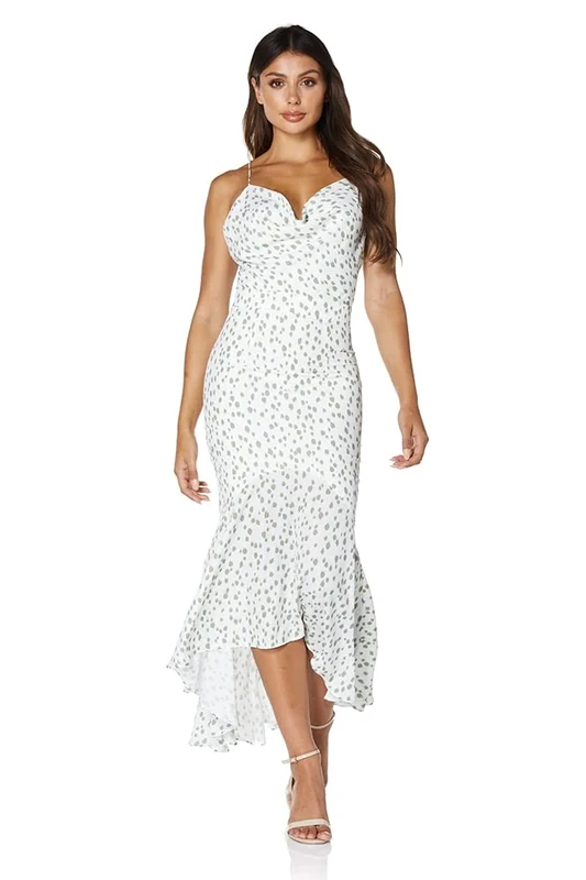Jarlo London Lux Cami Strap High Low Print Midi Dress, Spot Print, UK 8