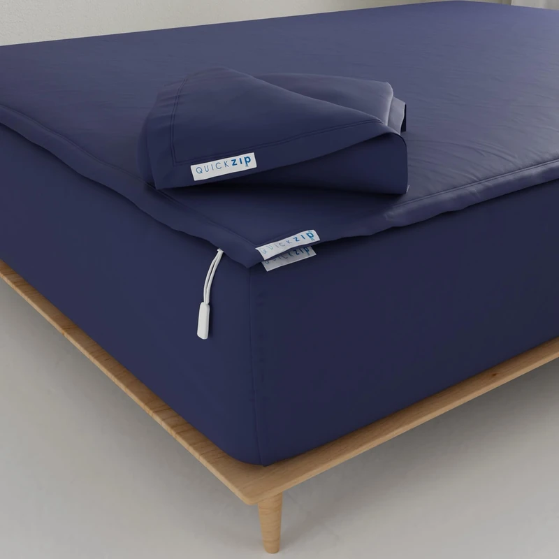 QuickZip Fitted Plus Set: 1 fitted sheet (base + zipper sheet) and 1 zip sheet - easy to change, does not slip - soft 400 TC calico, 100% cotton,