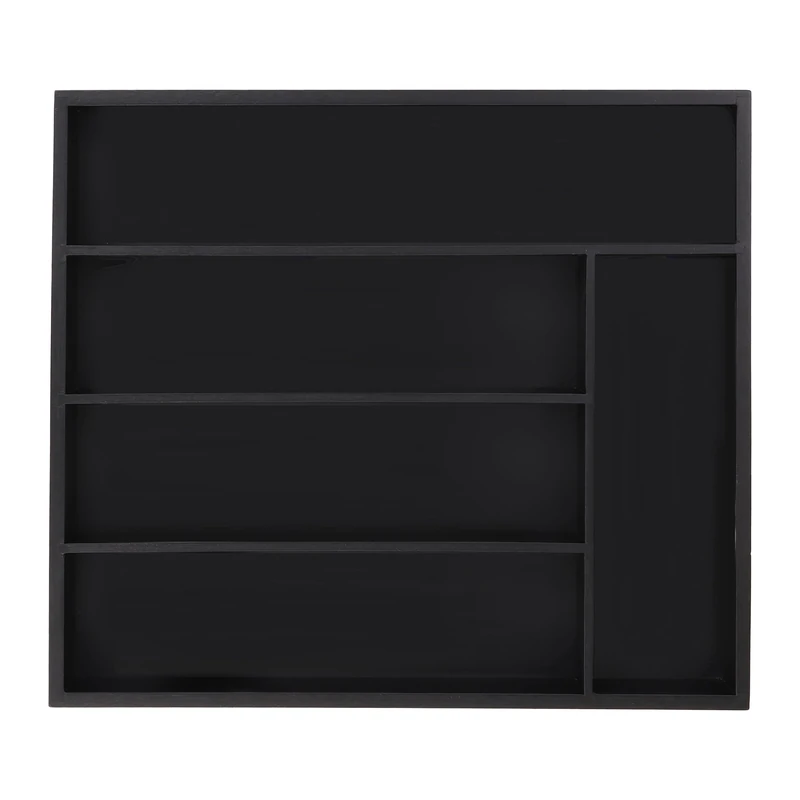 Relaxdays Bamboo Cutlery Tray, 5 Compartments, HWD: 5 x 34 x 30 cm, Kitchen Drawer Insert, Silverware Organiser, Black