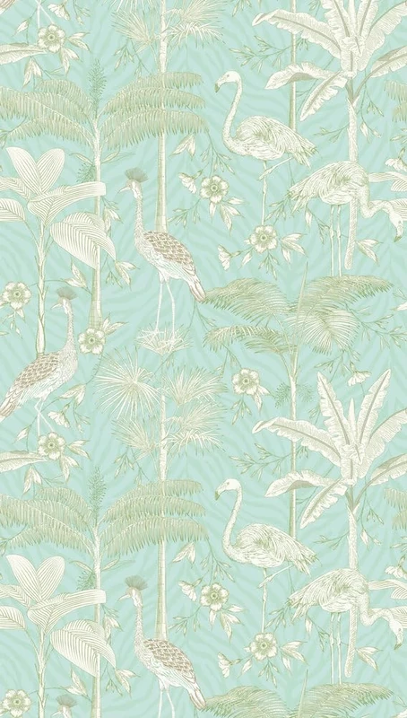 A.S. Création Non-Woven Wallpaper, Flamingo Wallpaper in White, Green and Light Blue, Wall Wallpaper for Various Rooms, XXL Wall Picture, 2.80 m x 1.59 m - Image 1