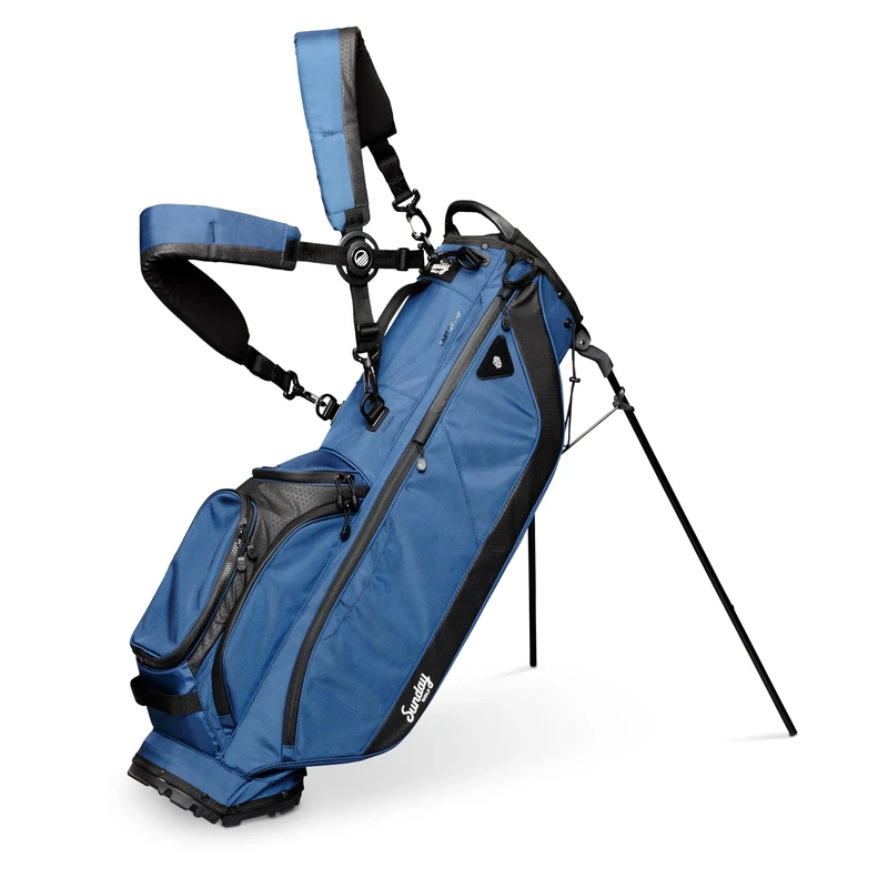 Sunday Golf Ryder Stand Bag: Lightweight Golf Bag, 2.2kg (4.9 lbs),Features Waterproof Zippers,7 Spacious Pockets,Velcro Glove Holder and Rain Hood. Ideal Golf Stand Bag for Up to 14 Clubs, Navy Blue