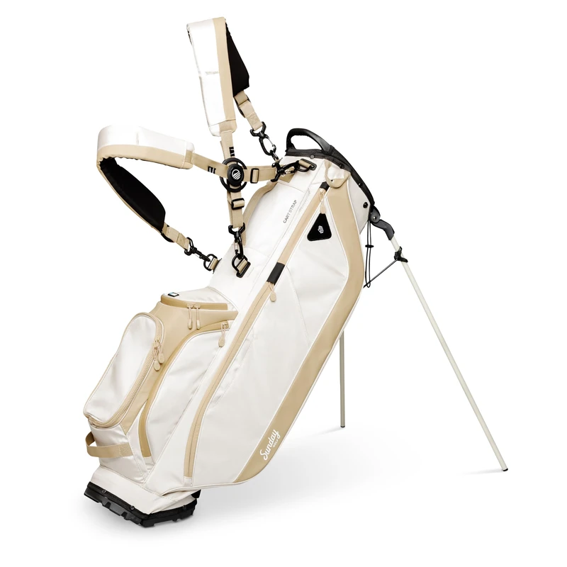 Sunday Golf Ryder Stand Bag Lightweight Golf Bag 2.2kg Features Waterproof Zippers 7 Spacious Pockets Velcro Glove Holder and Rain Hood Ideal Golf Stand Bag for Up to 14 Clubs Toasted Almond