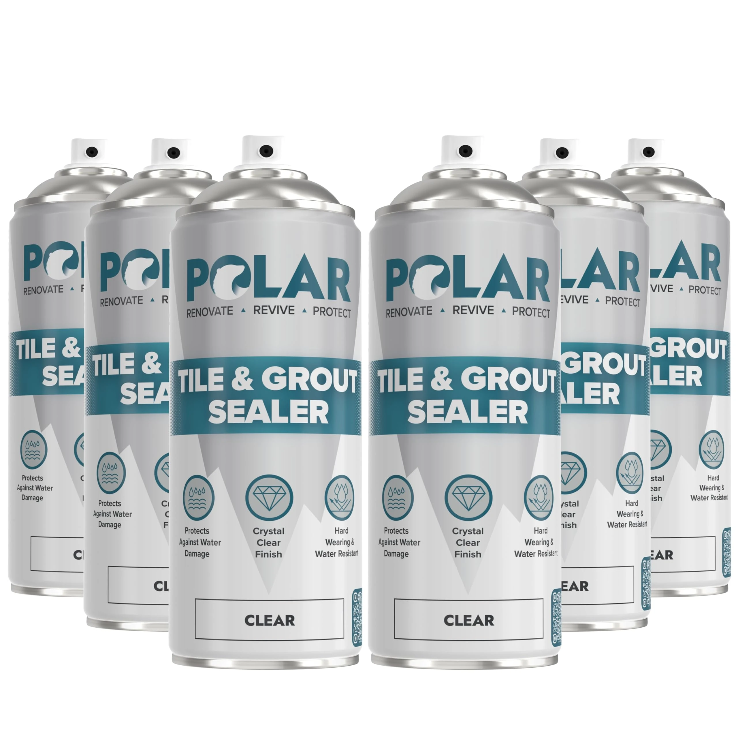 Polar Tile & Grout Sealer Clear Spray - 6 x 400ml - Instantly Waterproofs and Protects Floor Tile Grout on Bathroom, Shower & Kitchen Tiles, Stone Masonry - For Interior & Exterior Surfaces