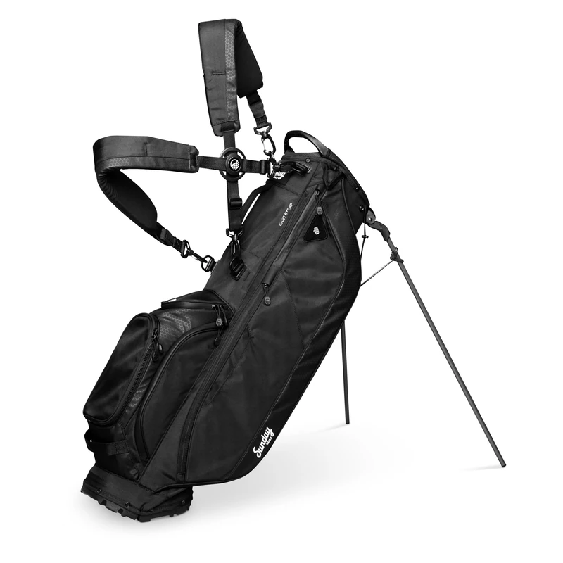 Sunday Golf Ryder Stand Bag: Lightweight Golf Bag,2.2kg (4.9 lbs),Features Waterproof Zippers,7 Spacious Pockets,Velcro Glove Holder and Rain Hood. Ideal Golf Stand Bag for Up to 14 Clubs,Matte Black