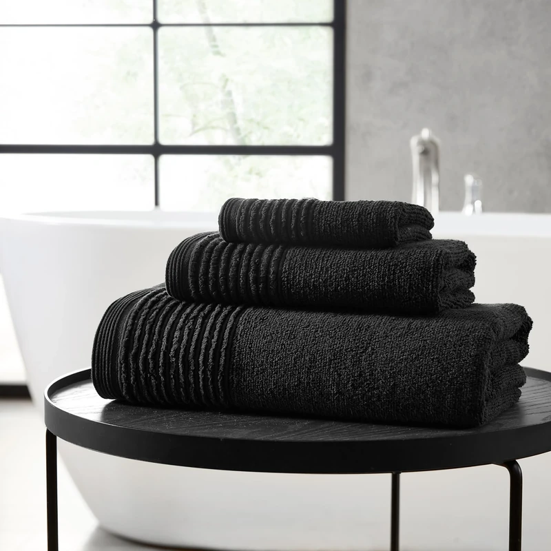 Vera Wang - Bath Towels Set, Luxury Cotton Bathroom Decor, Highly Absorbent & Medium Weight (Sculpted Pleat Black, 6 Piece)
