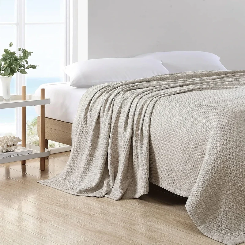 Nautica Cotton Medium-Weight Bedding, Home Decor for All Seasons Blanket, Queen, Baird Beige