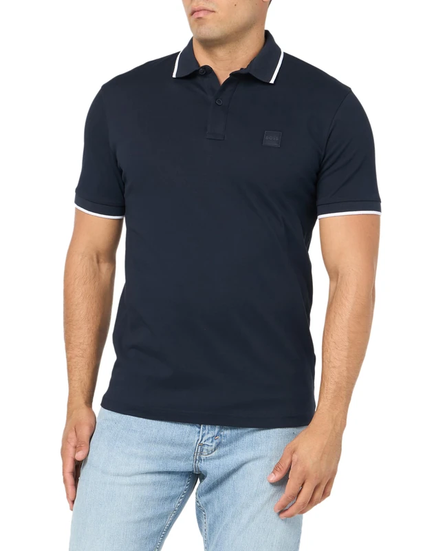 BOSS Men's Square Patch Logo Slim Fit Cotton Polo Shirt, Space Blue, S