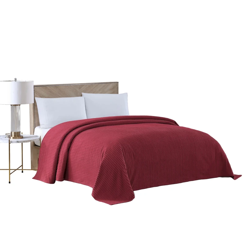 Beatrice Home Fashions Channel Chenille Bedspread, Twin, Burgundy - Image 1