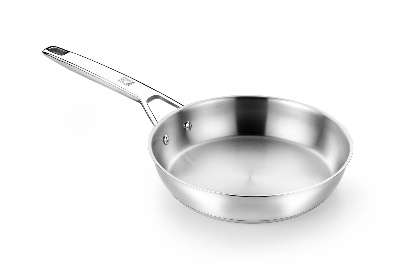 Bra Signature 18/10 Stainless Steel Frying Pan (24cm) Large Stainless Steel Frying Pan for Induction Hobs & Other Heat Sources with 5.3mm Triple Diffuser Base.