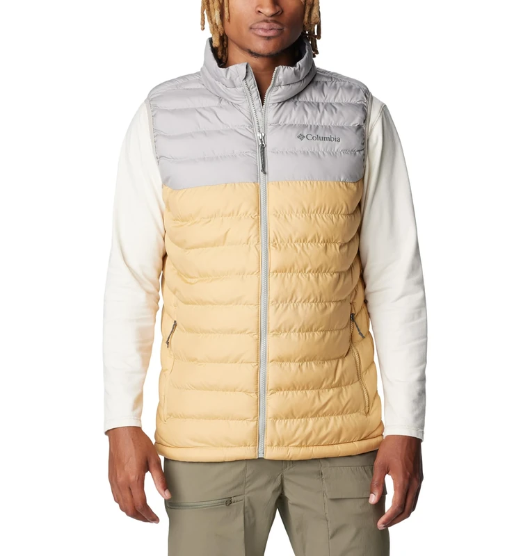 Columbia Men's Powder Lite Vest, Puffer Vest Body Warmer, Light Camel/Flint Grey, Size XS