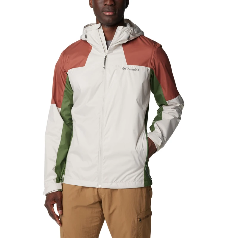 Columbia Men's Inner Limits Jacket, Waterproof Rain Jacket, Dark Stone/Auburn/Canteen, Size L