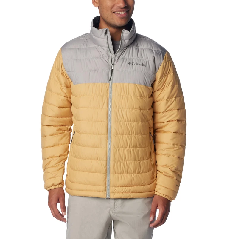 Columbia Men's Powder Lite Jacket, Puffer Jacket, Light Camel/Flint Grey, Size XS