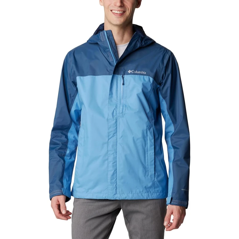 Columbia Men's Pouring Adventure Jacket, Waterproof Rain Jacket, Skyler/Dark Mountain, Size S