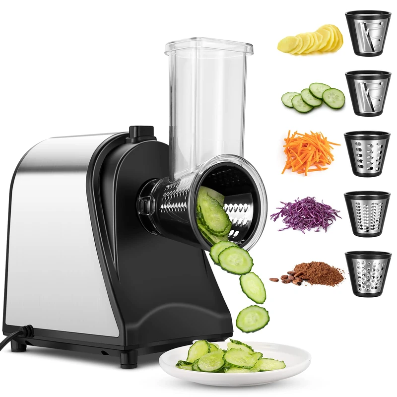 250 W Vegetable Slicer, Electric Stainless Steel, Kitchen Grater, Vegetable Slicer, Multi Kitchen Grater, Chopper, Vegetable Rasp with 5 Cone Blades