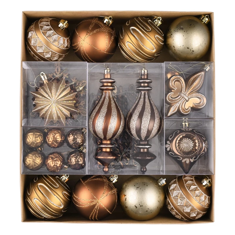 Valery Madelyn Fall Ornaments for Christmas Trees, 60ct Bronze Copper Brown and Gold Shatterproof Christmas Tree Decorations, Luxury Hanging Ball Ornaments Bulk for Thanksgiving Autumn Harvest Decor