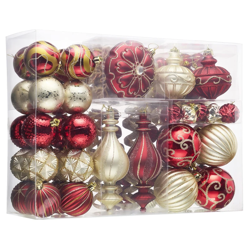 Valery Madelyn 80ct Christmas Tree Ornaments Decorations for Indoor/Outdoor, Vintage Red & Gold Hanging Decor Shatterproof Plastic Pendants for Xmas Party, Wreath, Garland, Seasonal
