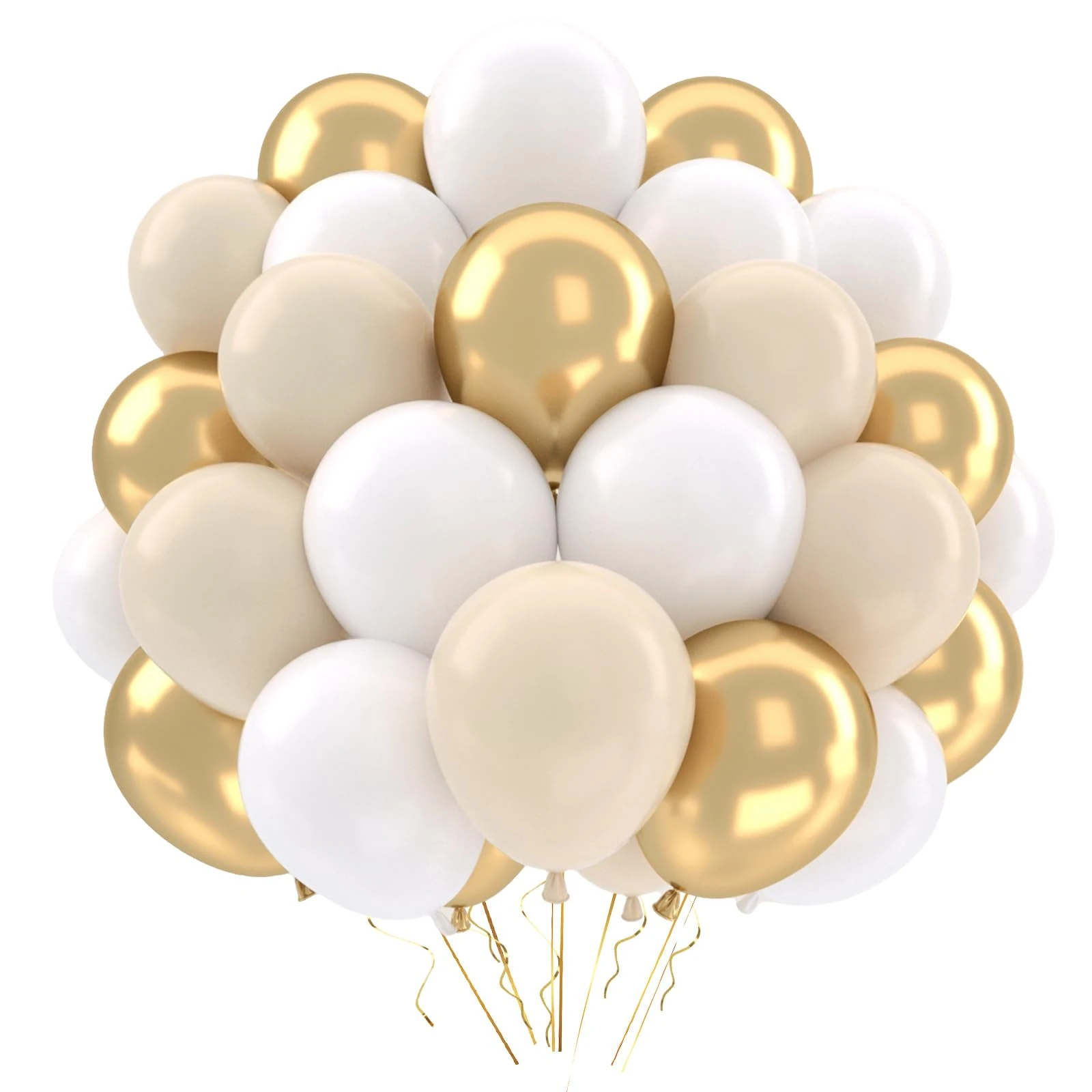 QIFU White and Gold Balloons, 52pcs 12 Inch White Gold and Beige Balloons, Neutral Balloon with Ribbon Hellium Balloon for Birthday Decoration Boho Wedding Baby Shower Engagement Anniversary