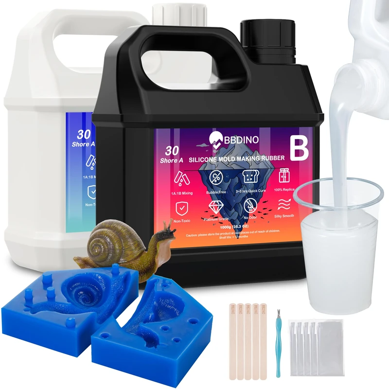 BBDINO Silicone Mould Making Kit, Liquid Silicone 30A 2000g, Self-degassing & Platinum Silicon for Mold Making,1A:1B Mixing, Ideal for Mould Casting of Resin/Concrete/Plaster/Wax